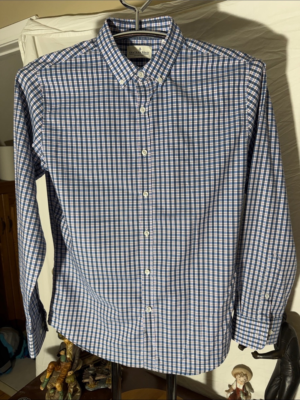 Button-Down Checked Shirt in Blue and White - Casual Men's Wear